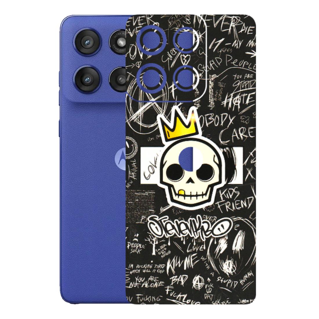 Motorola Phone Skins (All Models) - Funny Skull Black Chalk Grafitti - 3D Embossed Finish (L-22) Motorola Edge 60 Stylus