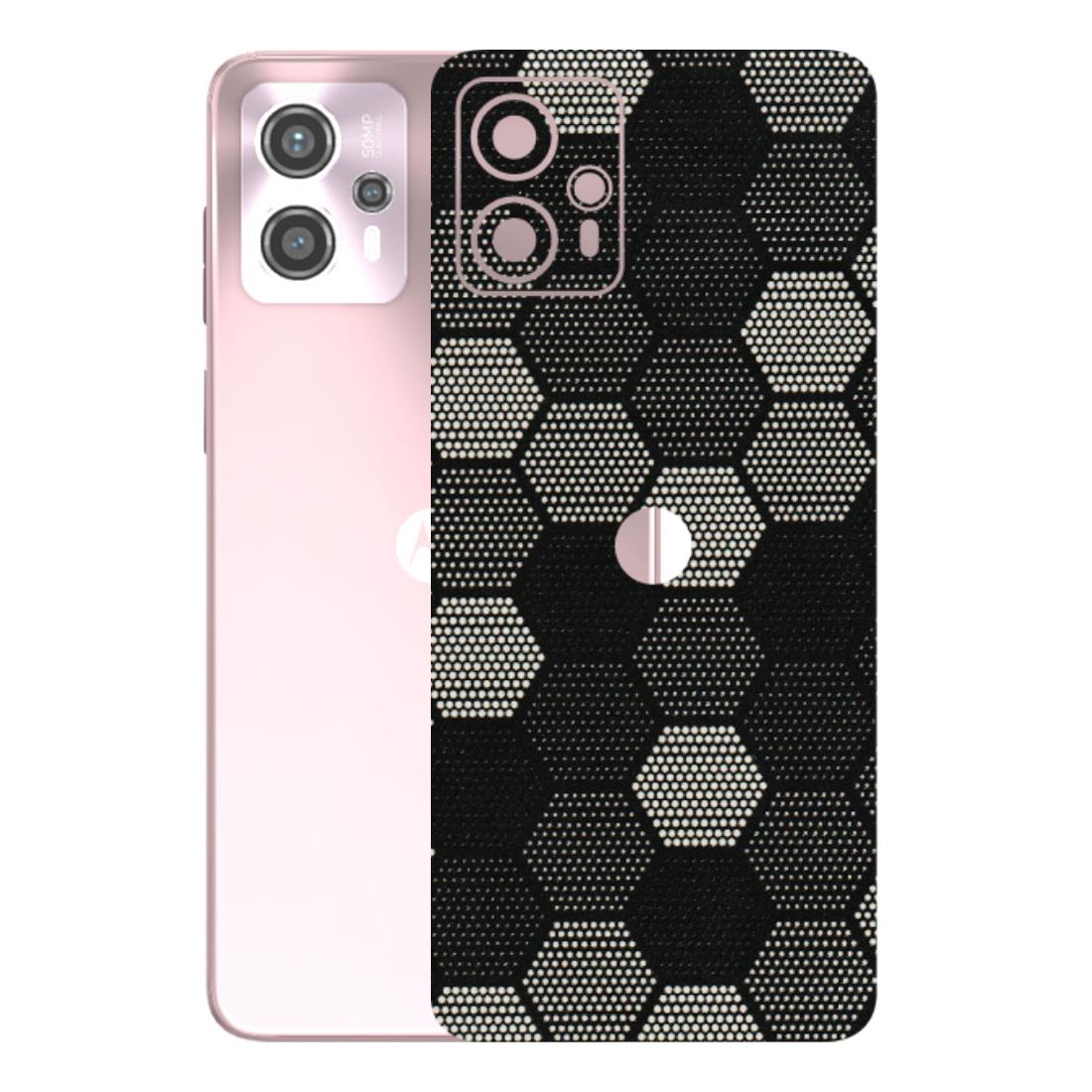 Motorola Phone Skins (All Models) - Black & White Dotted Honeycomb Texture - 3D Embossed Finish (L-202) Motorola G13