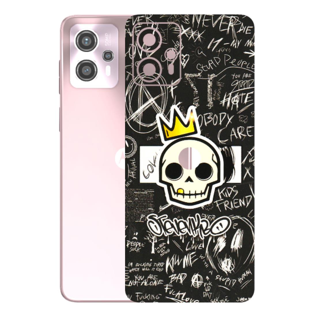 Motorola Phone Skins (All Models) - Funny Skull Black Chalk Grafitti - 3D Embossed Finish (L-22) Motorola G13