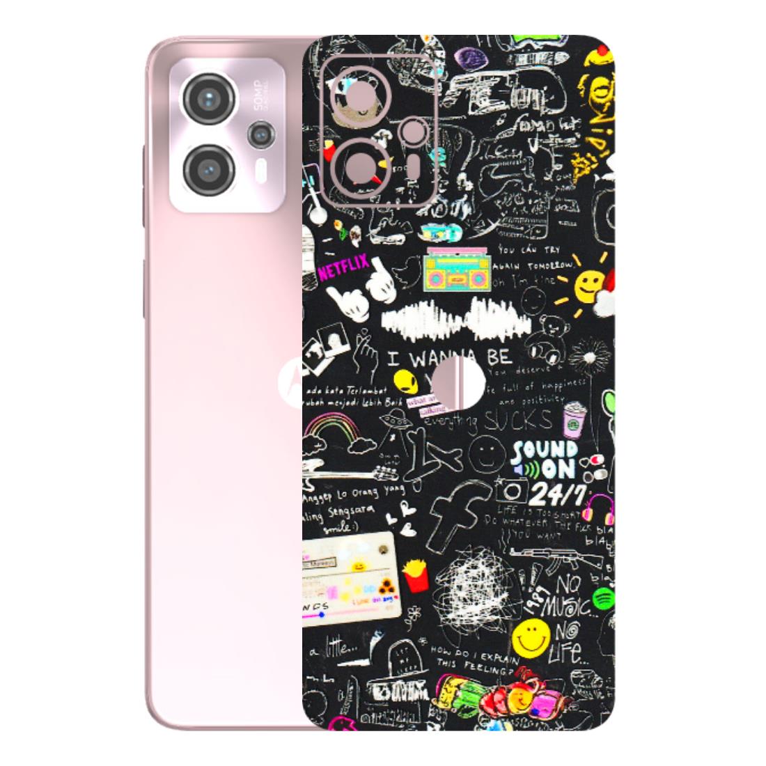 Motorola Phone Skins (All Models) - Black Creatives Doodles - 3D Embossed Finish (L-311) Motorola G13