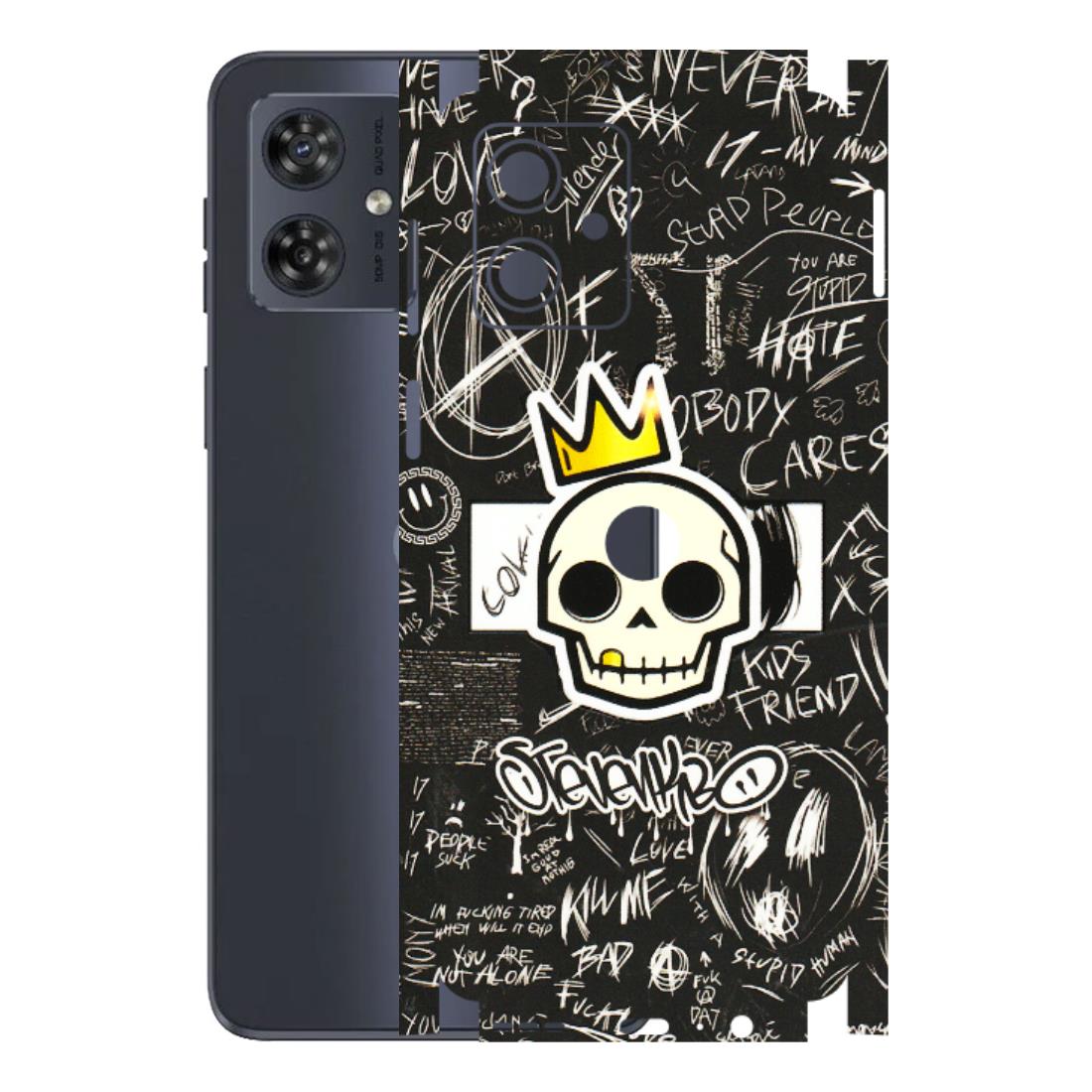 Motorola Phone Skins (All Models) - Funny Skull Black Chalk Grafitti - 3D Embossed Finish (L-22) Motorola G54 (5G)