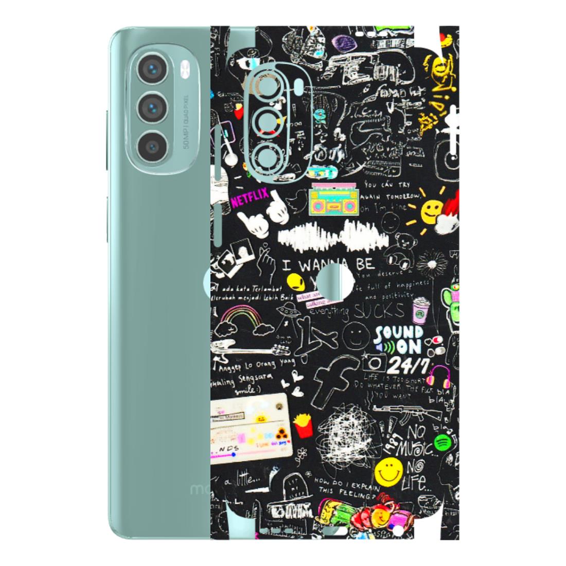 Motorola Phone Skins (All Models) - Black Creatives Doodles - 3D Embossed Finish (L-311) Motorola G62 5G -