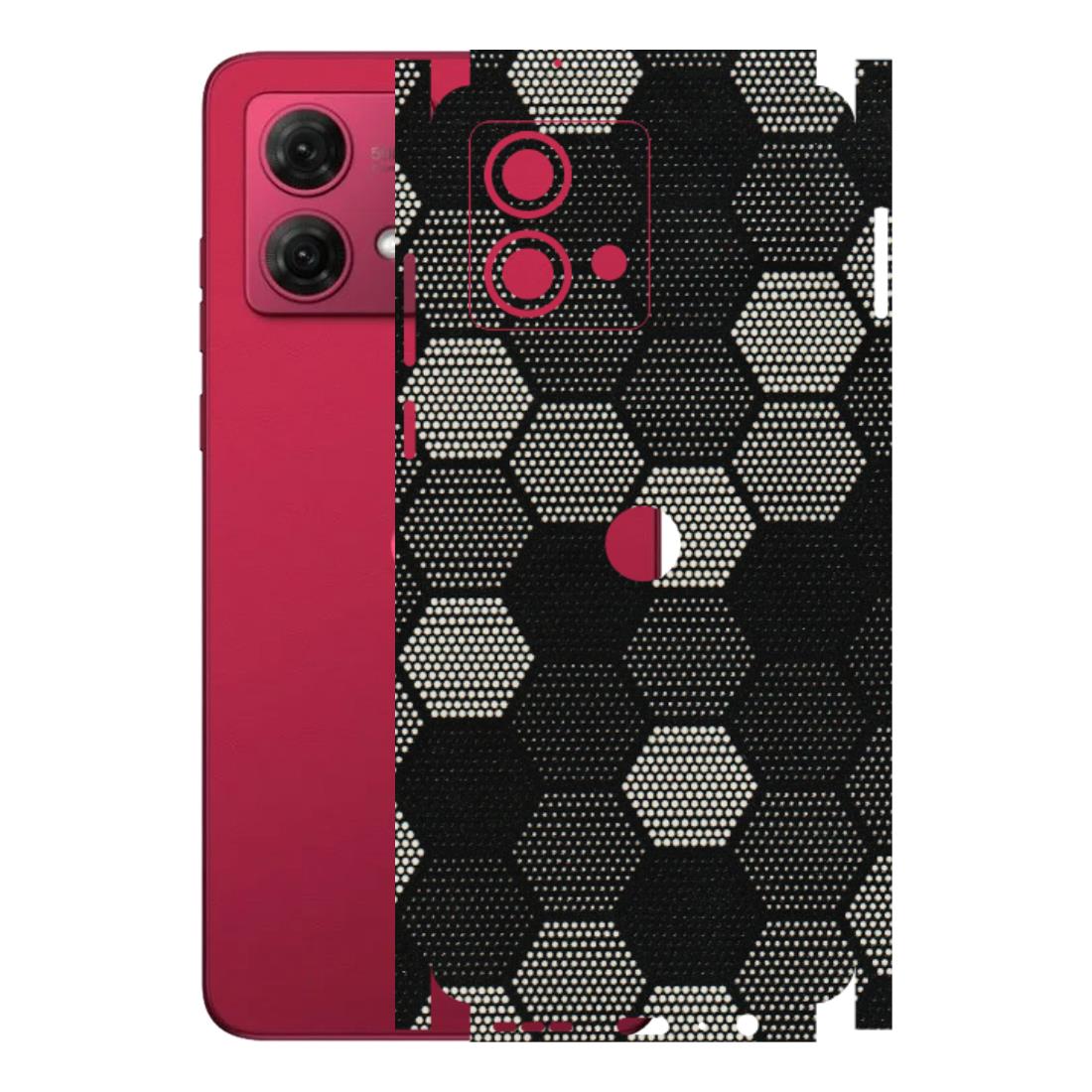 Motorola Phone Skins (All Models) - Black & White Dotted Honeycomb Texture - 3D Embossed Finish (L-202) Motorola G84 (5G)