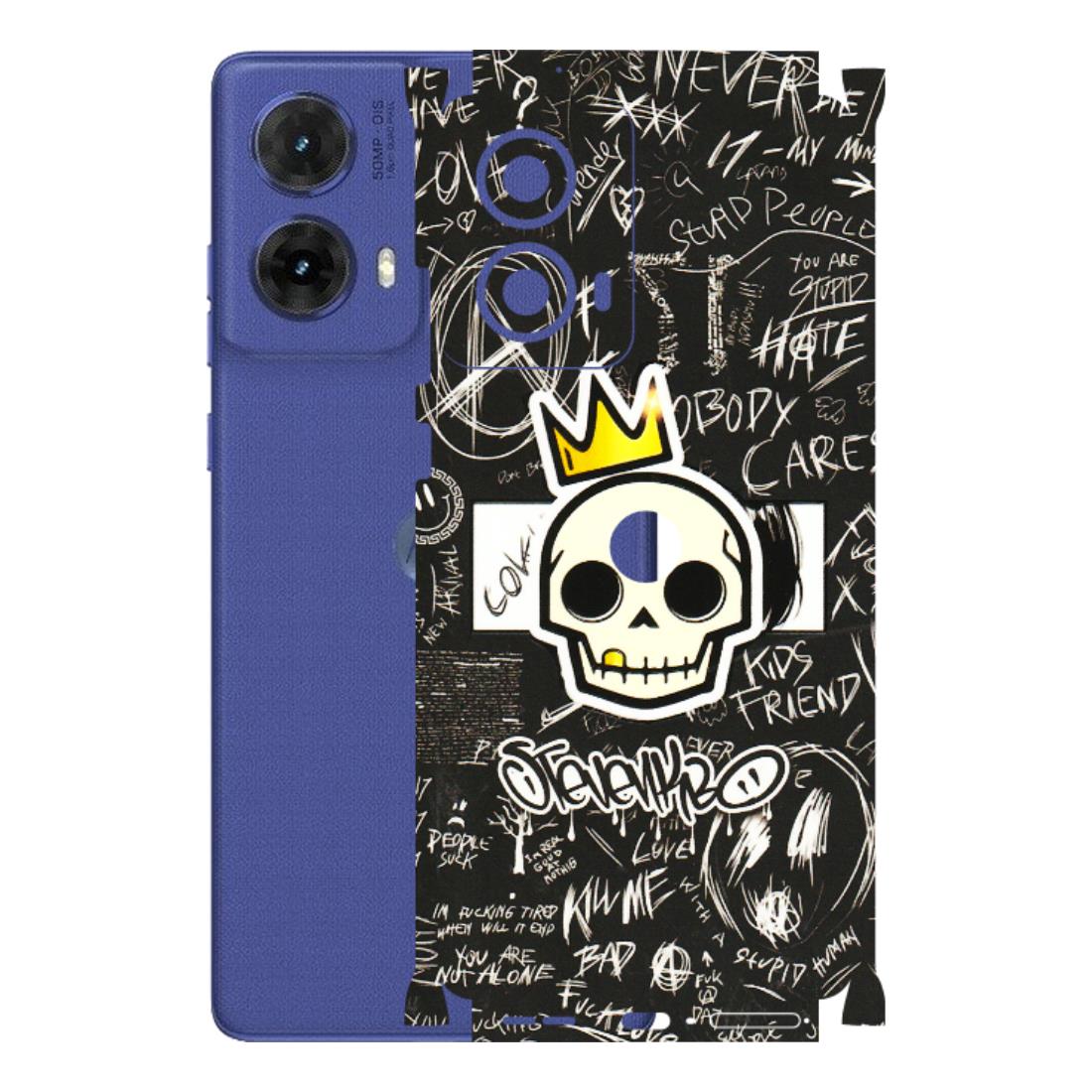 Motorola Phone Skins (All Models) - Funny Skull Black Chalk Grafitti - 3D Embossed Finish (L-22) Motorola G85 (5G)