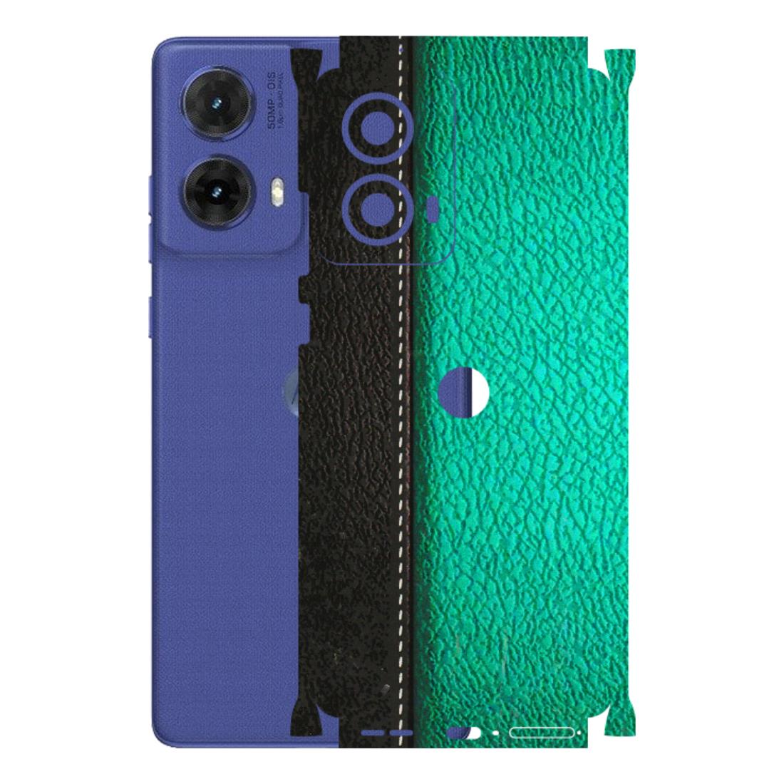 Motorola Phone Skins (All Models) - Black Green Dual Leather Stich - 3D Embossed Finish (L-233) Motorola G85 (5G)