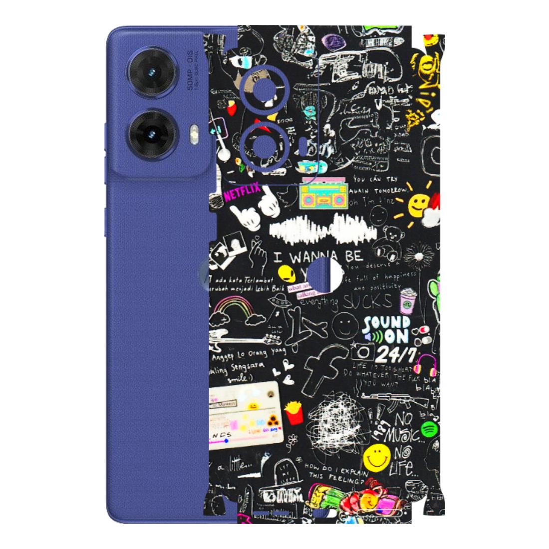 Motorola Phone Skins (All Models) - Black Creatives Doodles - 3D Embossed Finish (L-311) Motorola G85 (5G)