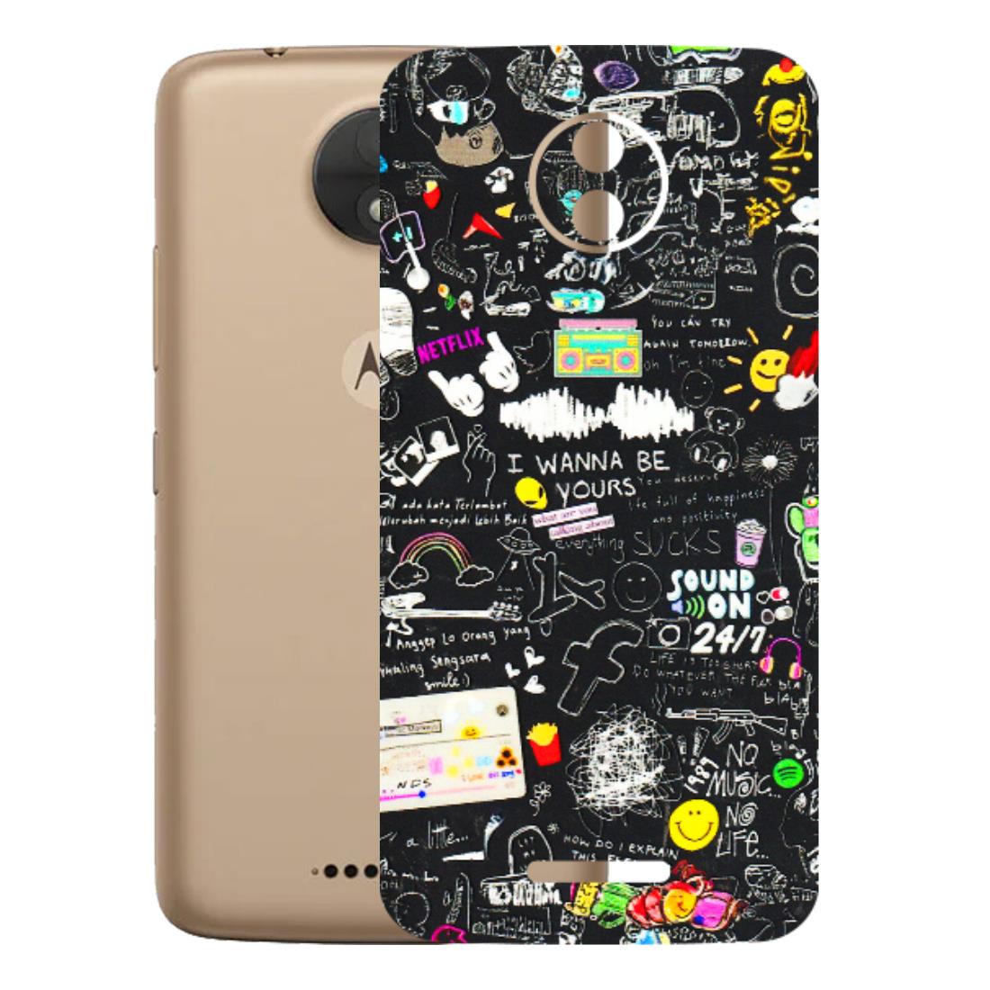 Motorola Phone Skins (All Models) - Black Creatives Doodles - 3D Embossed Finish (L-311) Motorola Moto C
