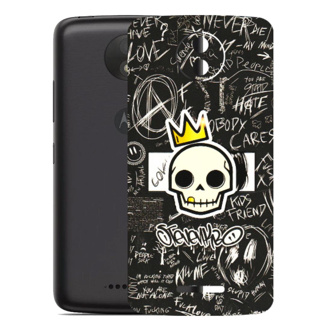 Motorola Phone Skins (All Models) - Funny Skull Black Chalk Grafitti - 3D Embossed Finish (L-22) Motorola Moto C Plus