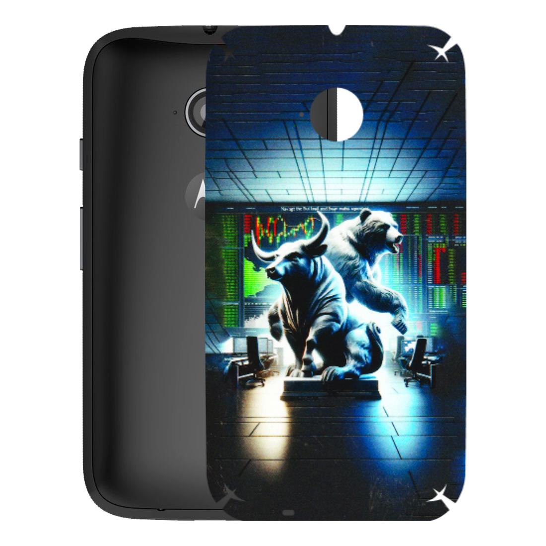 Motorola Phone Skins (All Models) - Stock Market Sensex Bear vs Bulls - 3D Embossed Finish (L-15) Motorola Moto E2