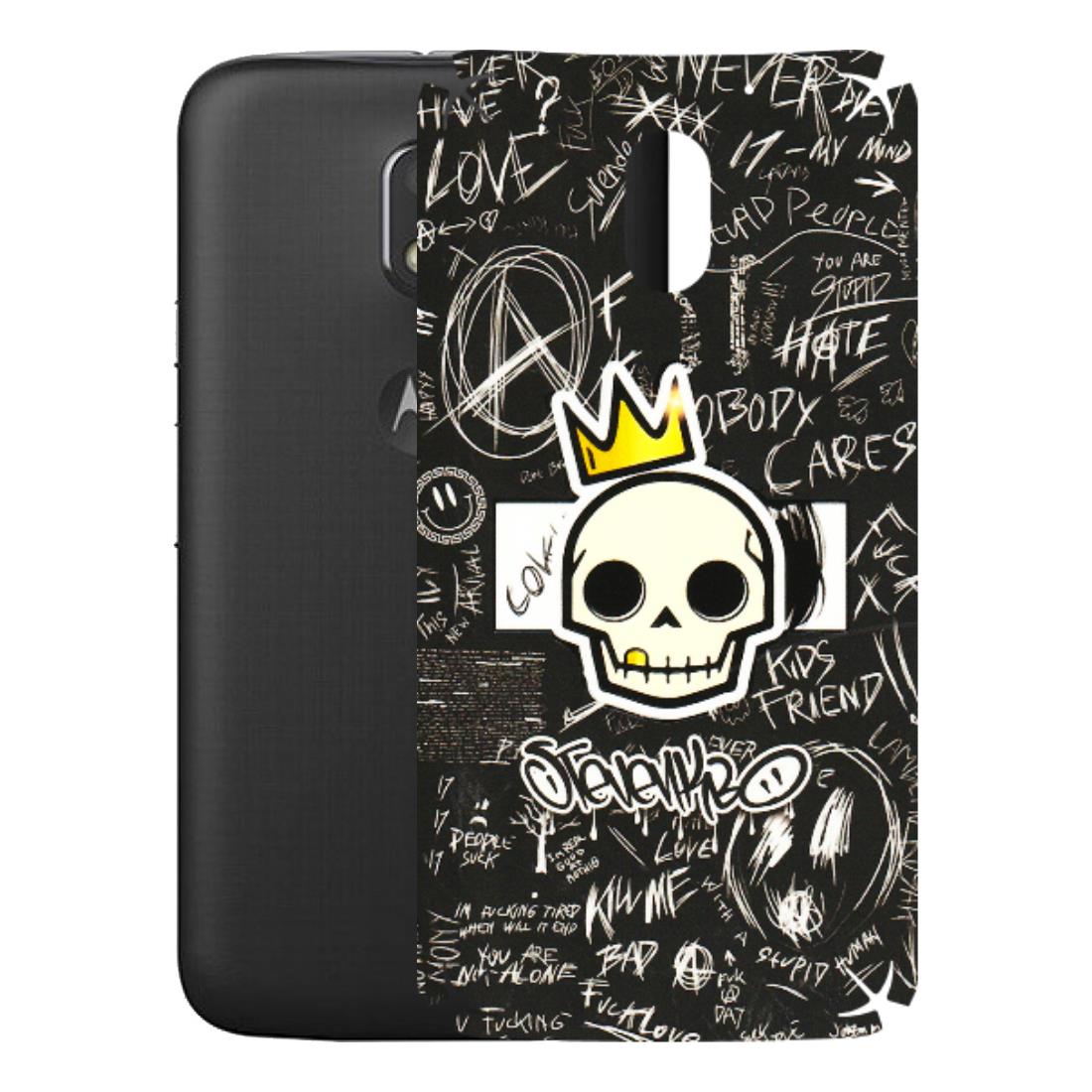 Motorola Phone Skins (All Models) - Funny Skull Black Chalk Grafitti - 3D Embossed Finish (L-22) Motorola Moto E3 Power