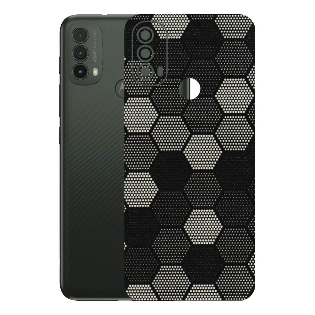 Motorola Phone Skins (All Models) - Black & White Dotted Honeycomb Texture - 3D Embossed Finish (L-202) Motorola Moto E40