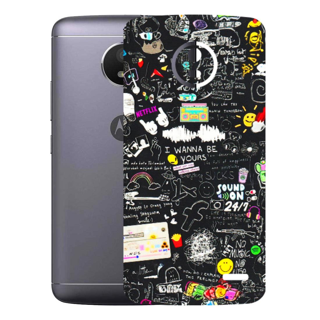 Motorola Phone Skins (All Models) - Black Creatives Doodles - 3D Embossed Finish (L-311) Motorola Moto E4