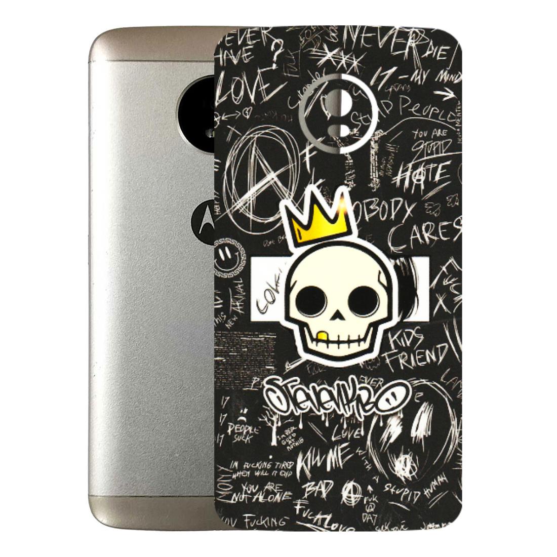 Motorola Phone Skins (All Models) - Funny Skull Black Chalk Grafitti - 3D Embossed Finish (L-22) Motorola Moto E4 Plus