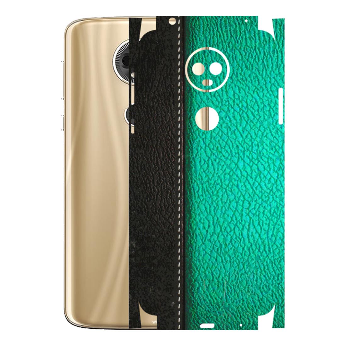 Motorola Phone Skins (All Models) - Black Green Dual Leather Stich - 3D Embossed Finish (L-233) Motorola Moto E5 Plus