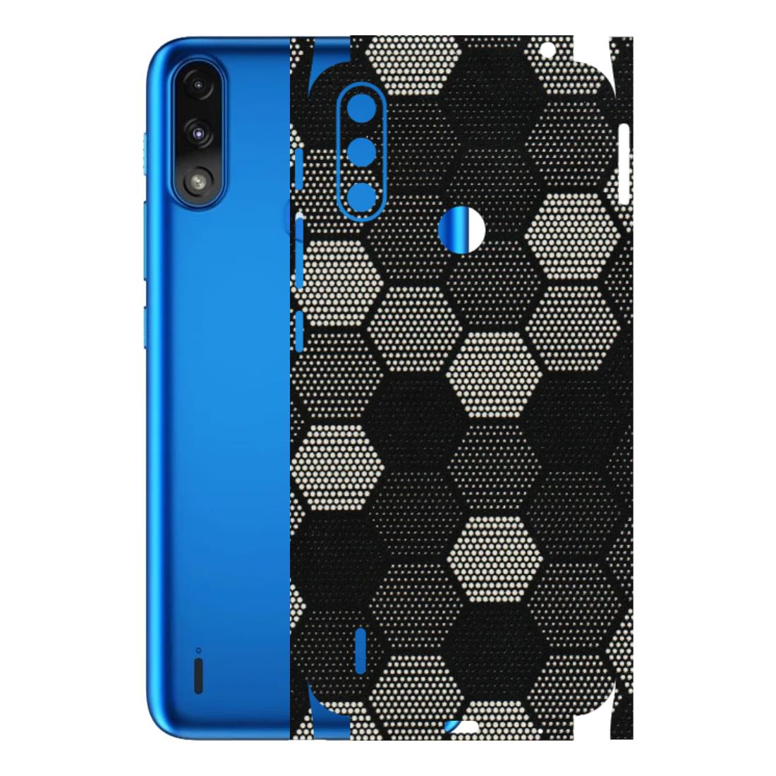 Motorola Phone Skins (All Models) - Black & White Dotted Honeycomb Texture - 3D Embossed Finish (L-202) Motorola Moto E7 Power