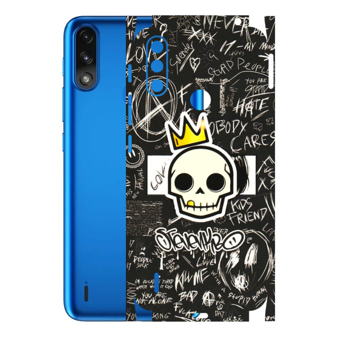 Motorola Phone Skins (All Models) - Funny Skull Black Chalk Grafitti - 3D Embossed Finish (L-22) Motorola Moto E7 Power