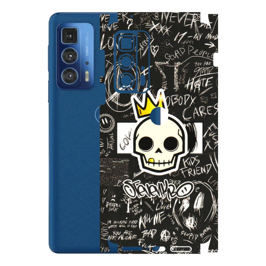 Motorola Phone Skins (All Models) - Funny Skull Black Chalk Grafitti - 3D Embossed Finish (L-22) Motorola Moto Edge 20 Pro