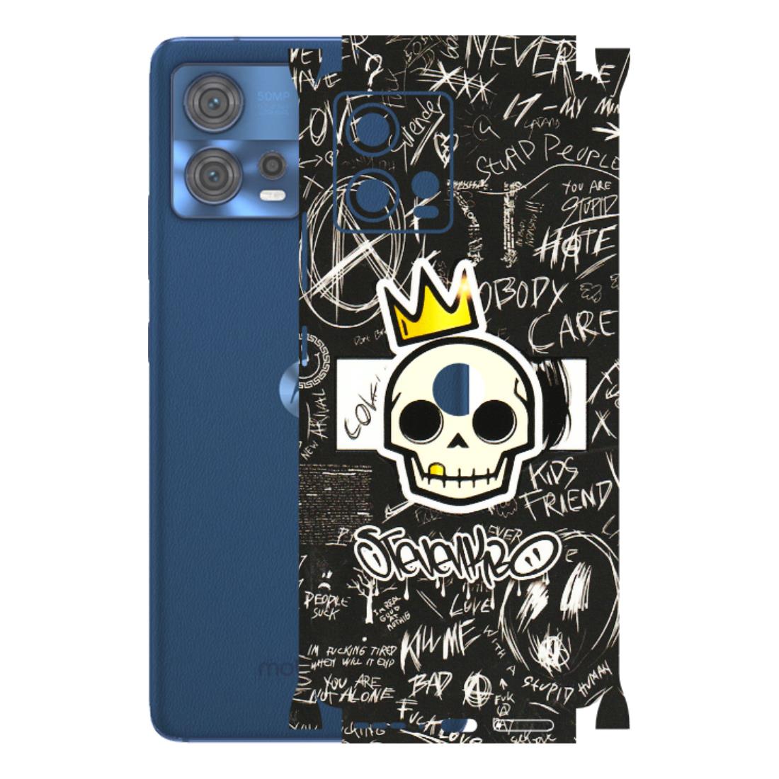 Motorola Phone Skins (All Models) - Funny Skull Black Chalk Grafitti - 3D Embossed Finish (L-22) Motorola Moto Edge 30 Fusion (5G)