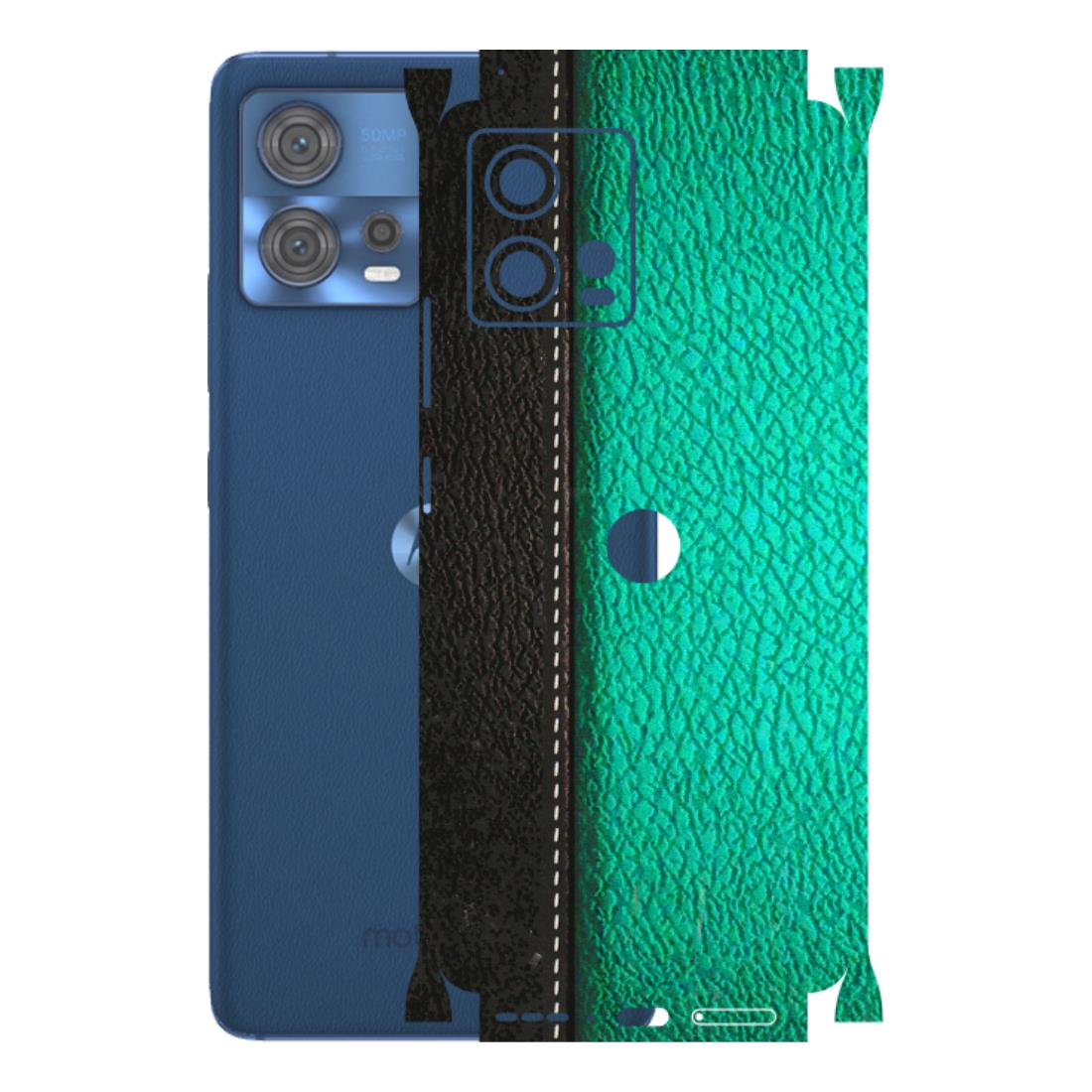 Motorola Phone Skins (All Models) - Black Green Dual Leather Stich - 3D Embossed Finish (L-233) Motorola Moto Edge 30 Fusion (5G)