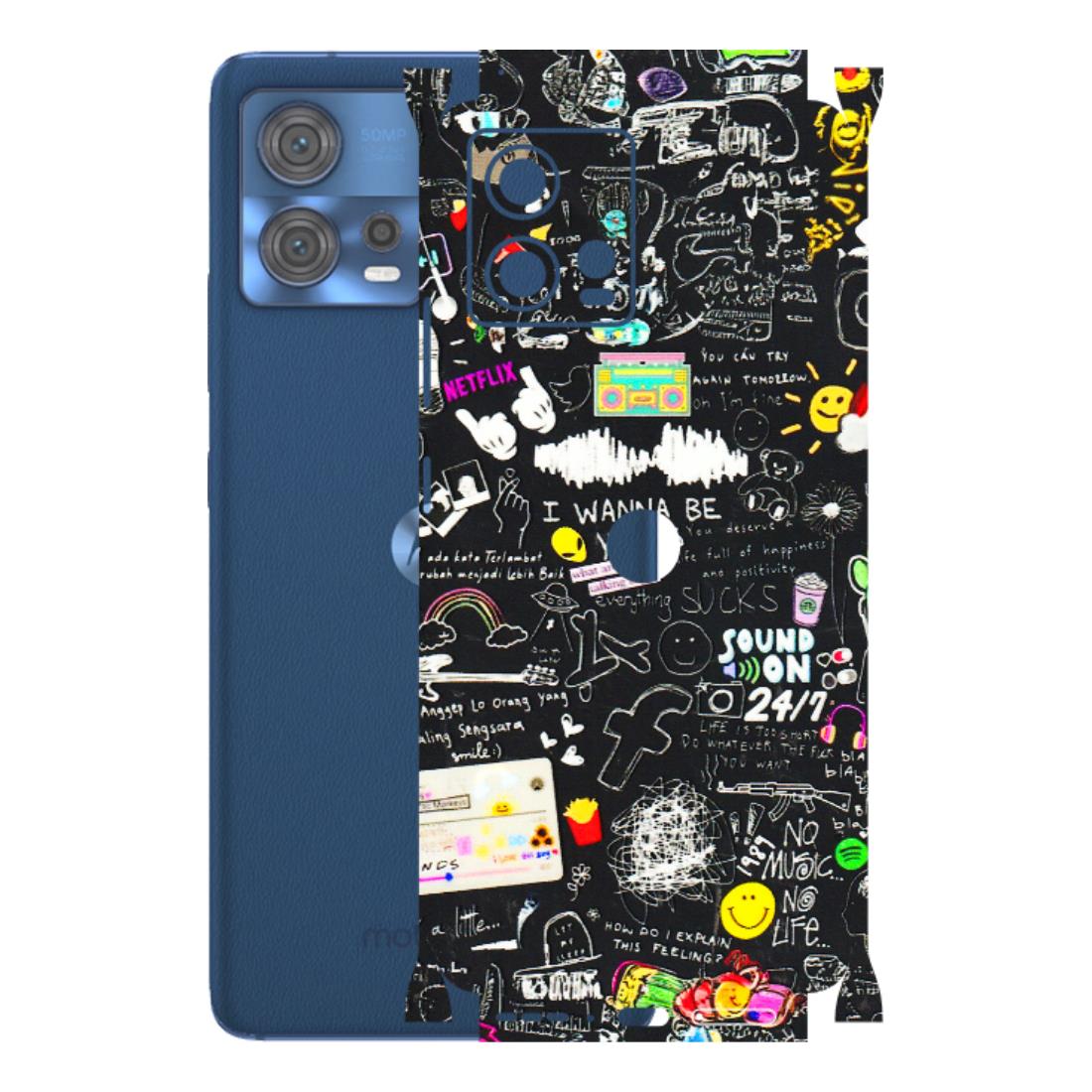 Motorola Phone Skins (All Models) - Black Creatives Doodles - 3D Embossed Finish (L-311) Motorola Moto Edge 30 Fusion (5G)