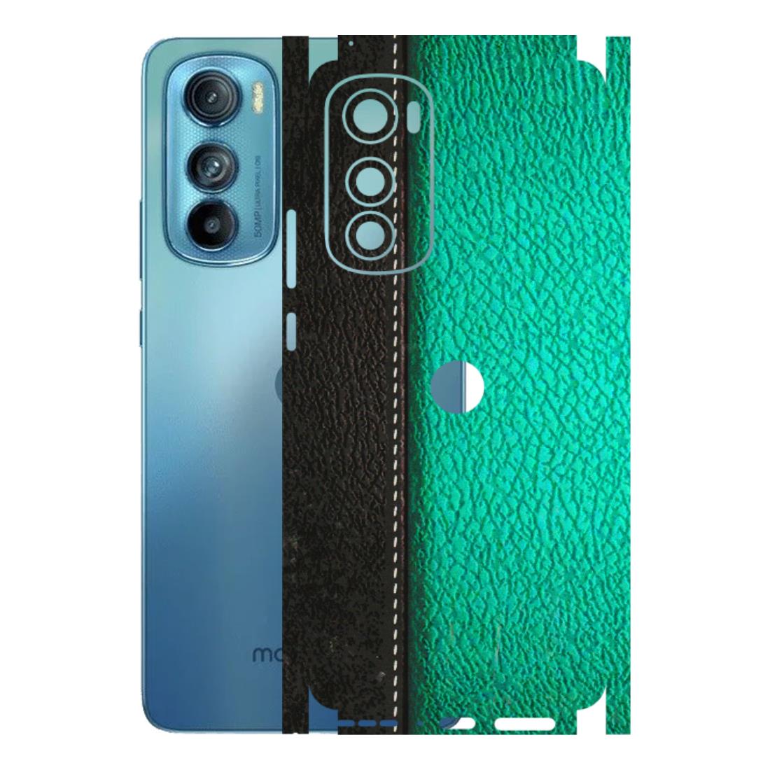Motorola Phone Skins (All Models) - Black Green Dual Leather Stich - 3D Embossed Finish (L-233) Motorola Moto Edge 30