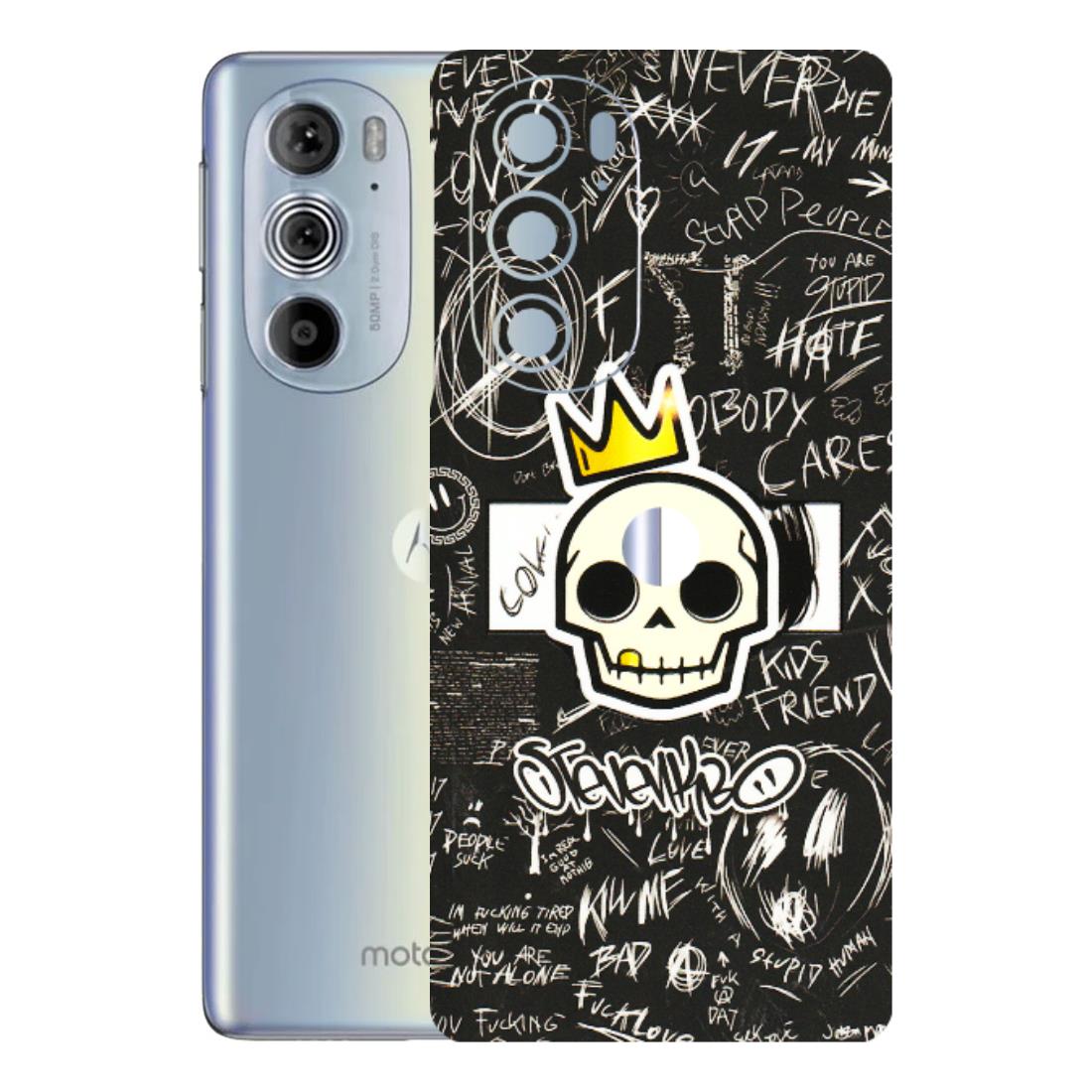 Motorola Phone Skins (All Models) - Funny Skull Black Chalk Grafitti - 3D Embossed Finish (L-22) Motorola Moto Edge 30 Pro 5G