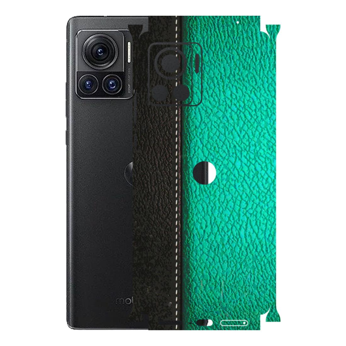 Motorola Phone Skins (All Models) - Black Green Dual Leather Stich - 3D Embossed Finish (L-233) Motorola Moto Edge 30 Ultra (5G)