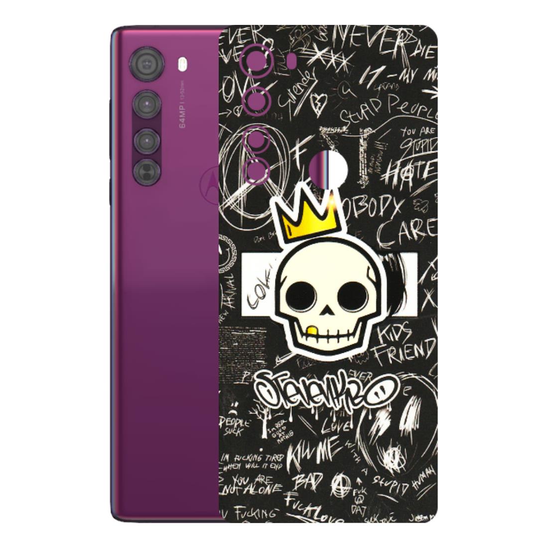 Motorola Phone Skins (All Models) - Funny Skull Black Chalk Grafitti - 3D Embossed Finish (L-22) Motorola Moto Edge