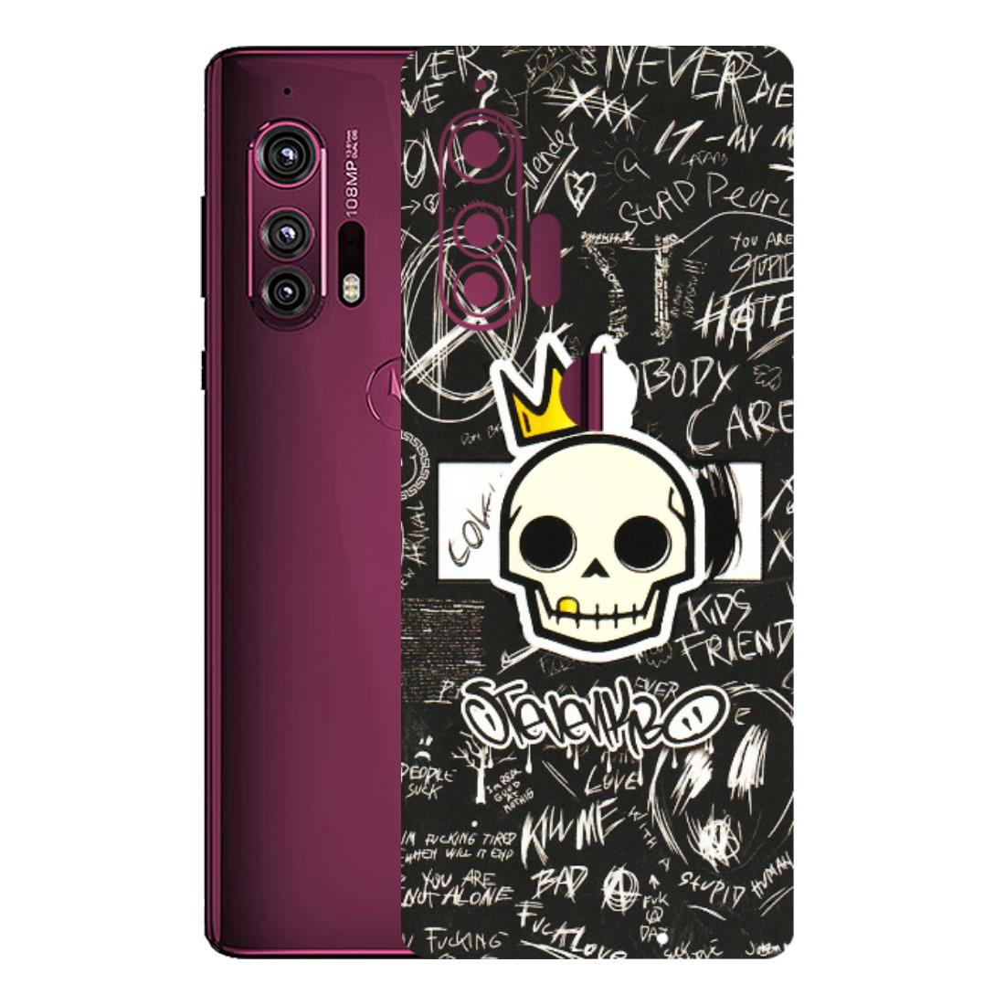 Motorola Phone Skins (All Models) - Funny Skull Black Chalk Grafitti - 3D Embossed Finish (L-22) Motorola Moto Edge Plus