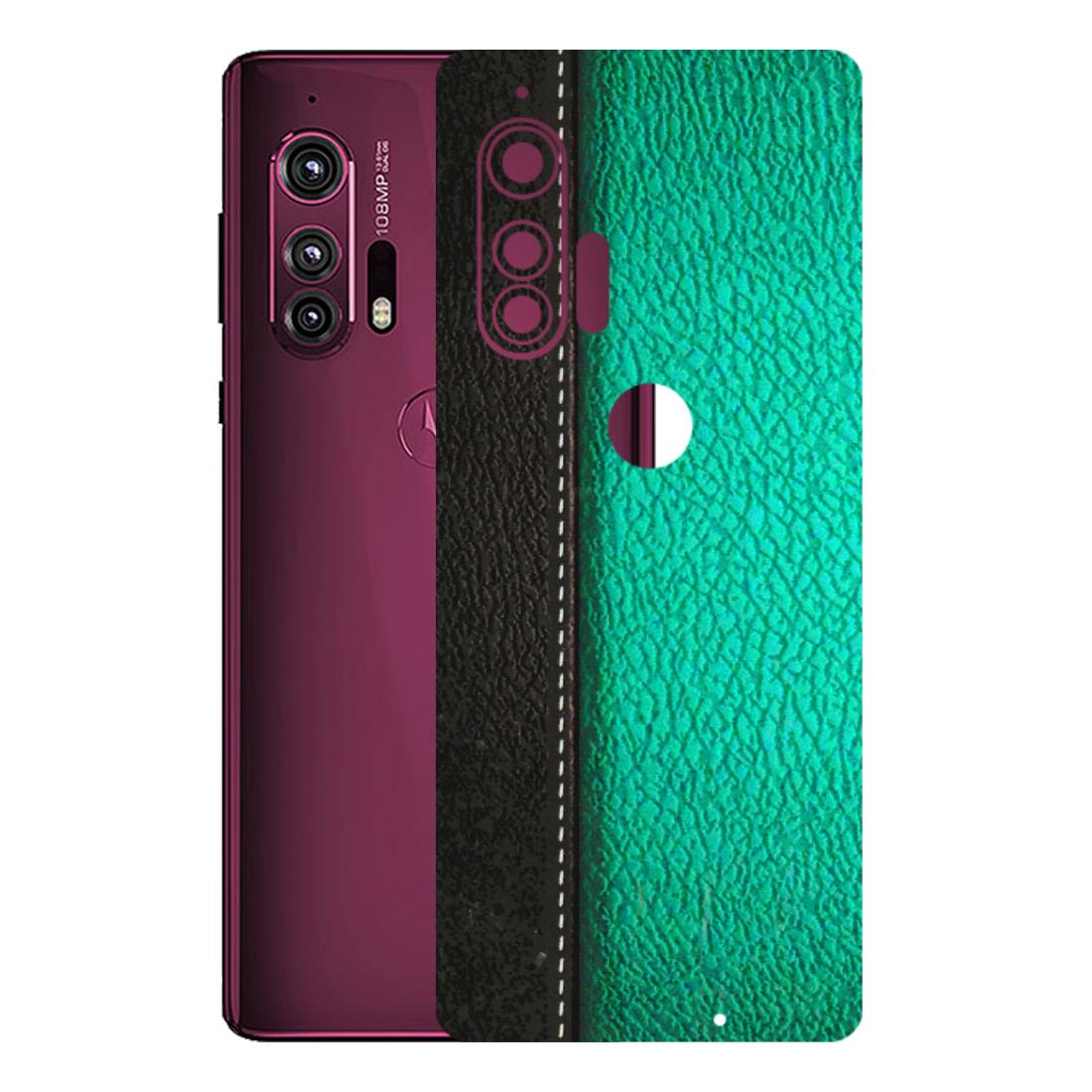 Motorola Phone Skins (All Models) - Black Green Dual Leather Stich - 3D Embossed Finish (L-233) Motorola Moto Edge Plus