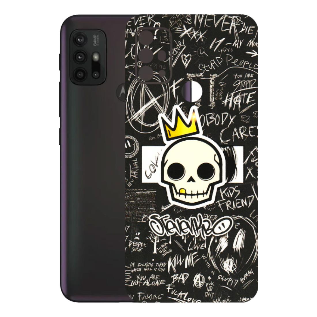 Motorola Phone Skins (All Models) - Funny Skull Black Chalk Grafitti - 3D Embossed Finish (L-22) Motorola Moto G30