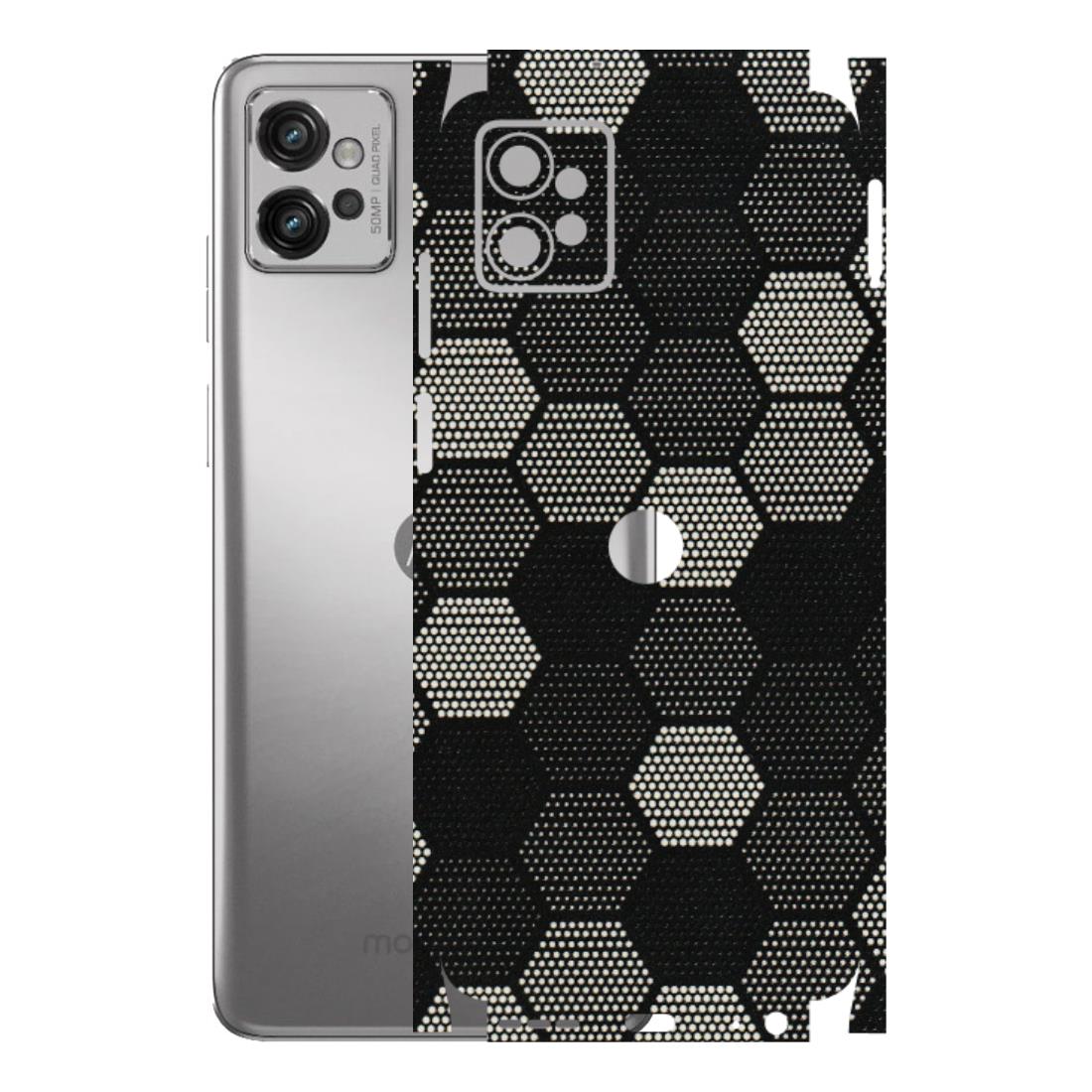 Motorola Phone Skins (All Models) - Black & White Dotted Honeycomb Texture - 3D Embossed Finish (L-202) Motorola Moto G32