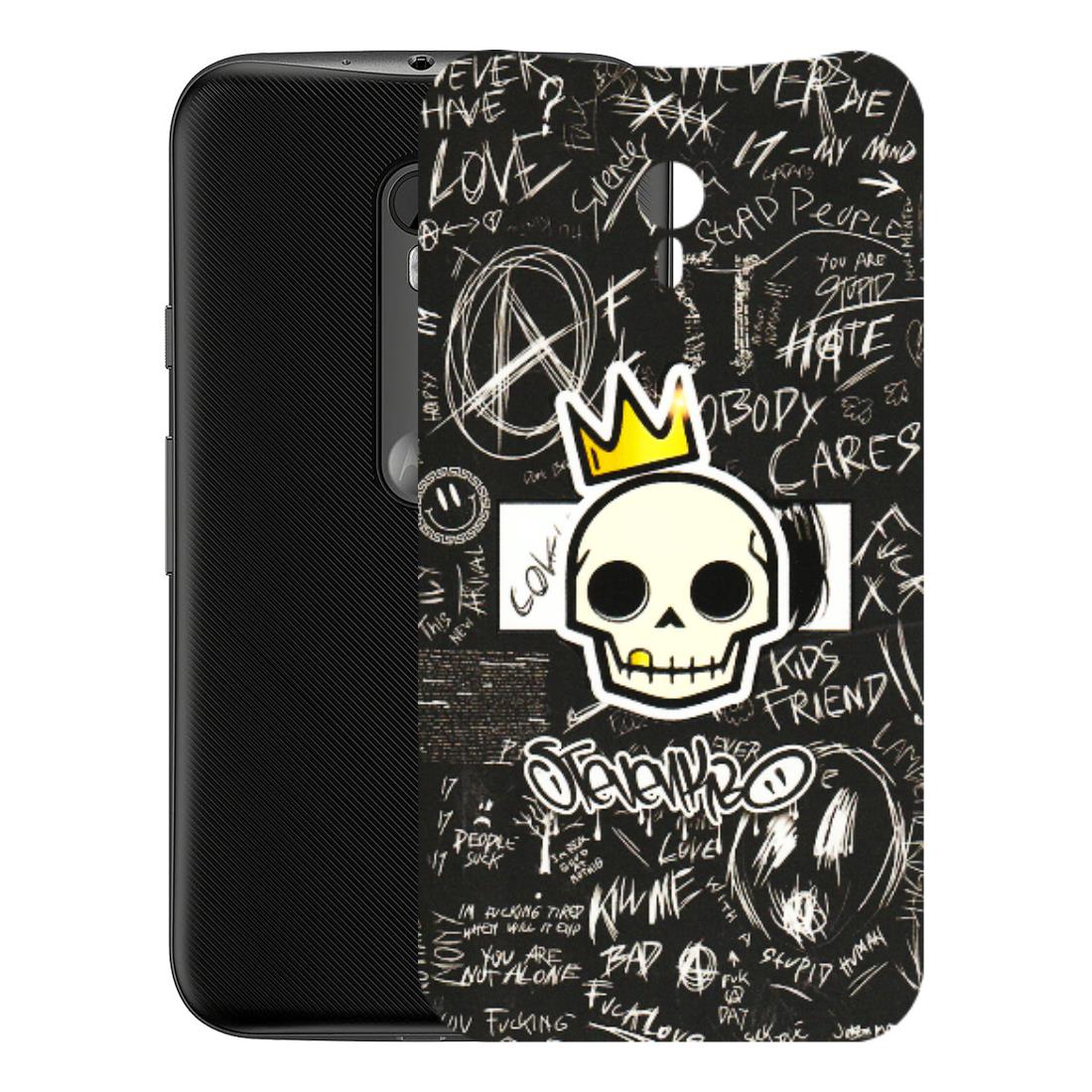 Motorola Phone Skins (All Models) - Funny Skull Black Chalk Grafitti - 3D Embossed Finish (L-22) Motorola Moto G3