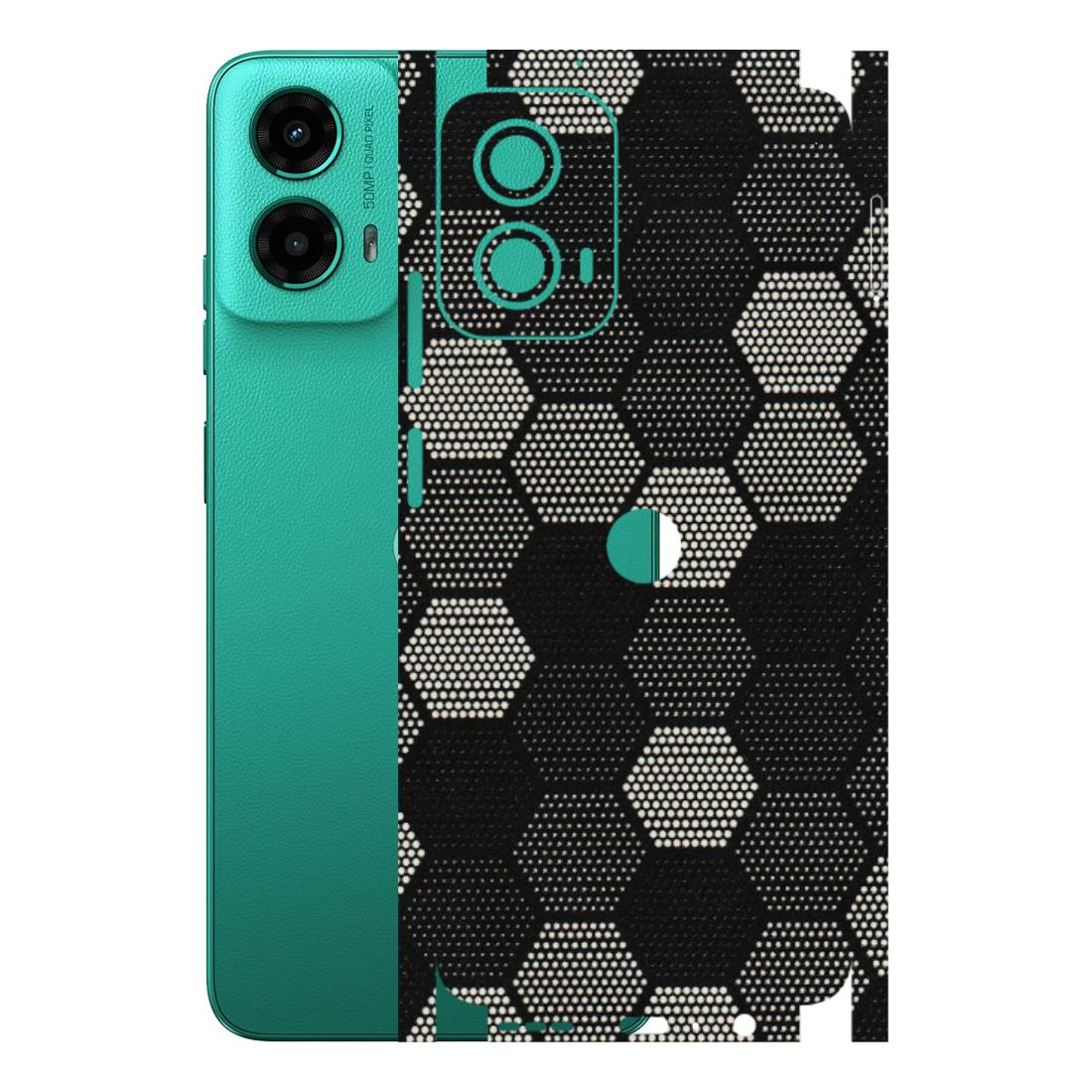 Motorola Phone Skins (All Models) - Black & White Dotted Honeycomb Texture - 3D Embossed Finish (L-202) Motorola Moto G45 (5G)