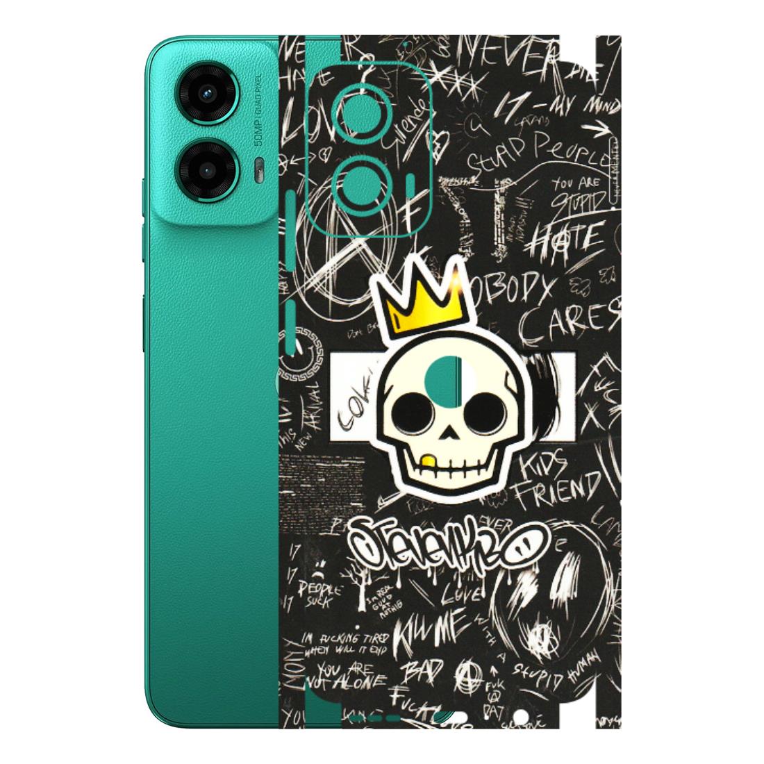 Motorola Phone Skins (All Models) - Funny Skull Black Chalk Grafitti - 3D Embossed Finish (L-22) Motorola Moto G45 (5G)