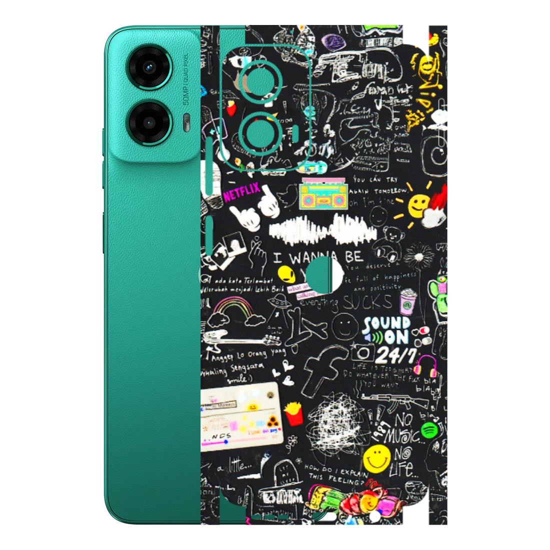 Motorola Phone Skins (All Models) - Black Creatives Doodles - 3D Embossed Finish (L-311) Motorola Moto G45 (5G)