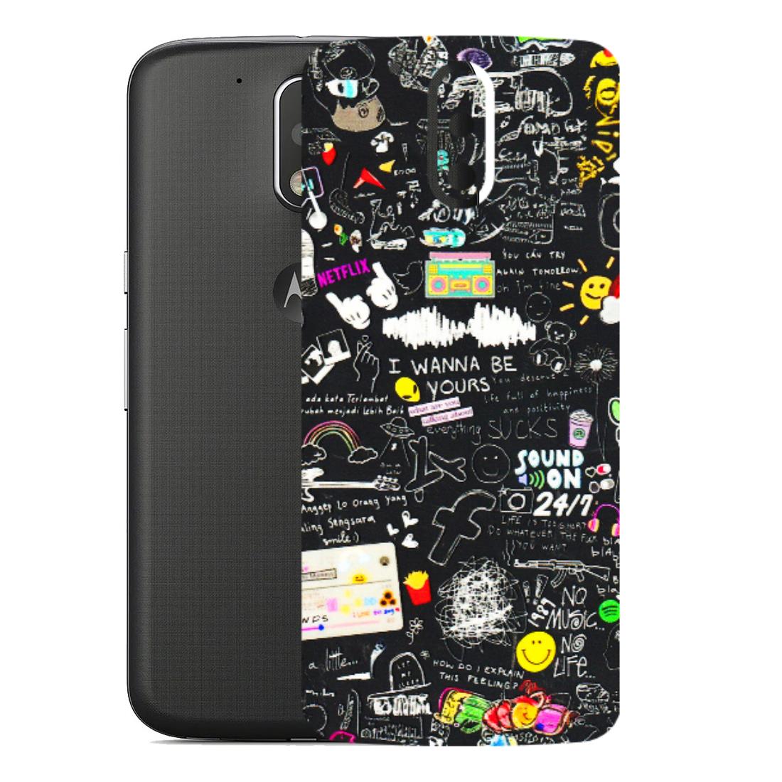 Motorola Phone Skins (All Models) - Black Creatives Doodles - 3D Embossed Finish (L-311) Motorola Moto G4