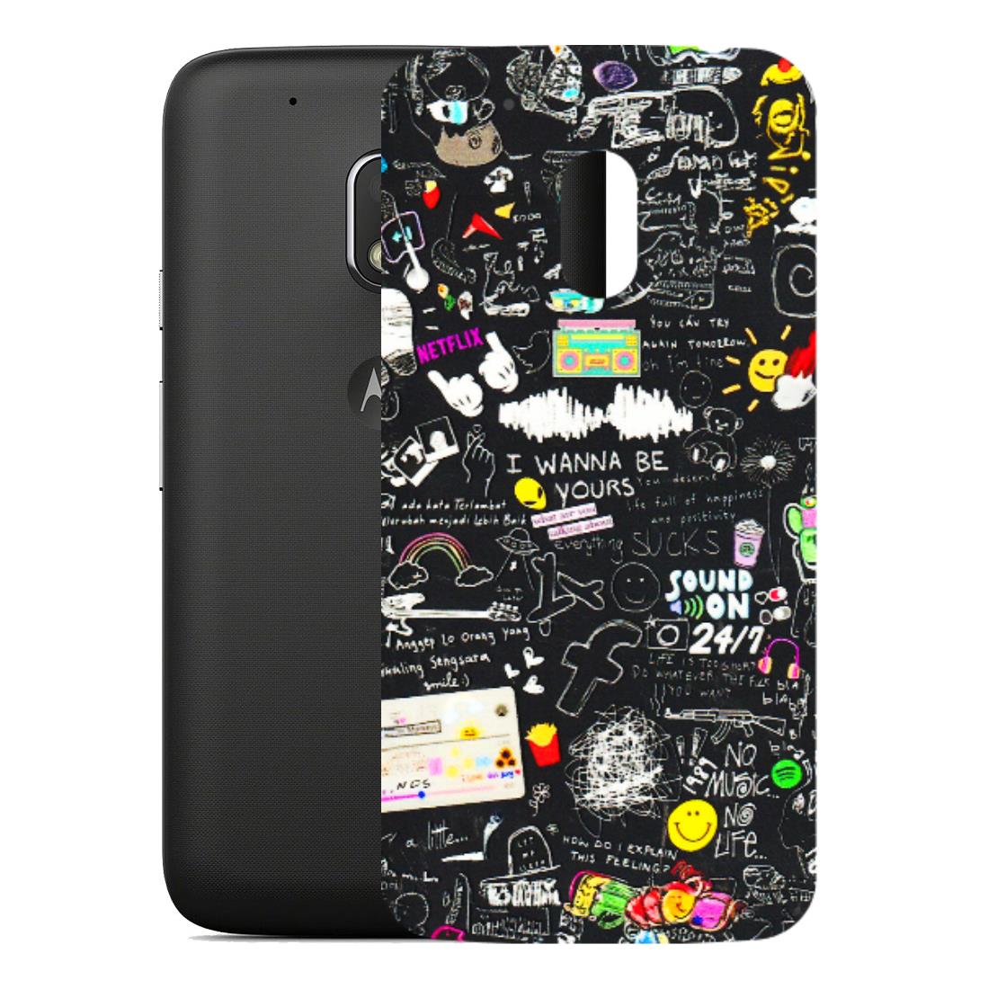 Motorola Phone Skins (All Models) - Black Creatives Doodles - 3D Embossed Finish (L-311) Motorola Moto G4 Play