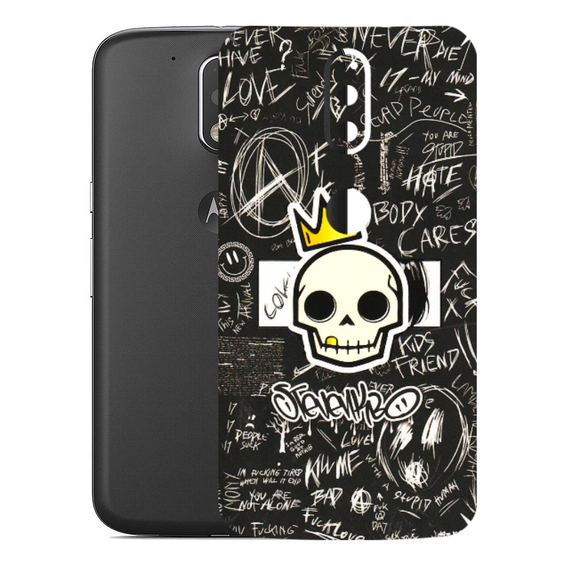 Motorola Phone Skins (All Models) - Funny Skull Black Chalk Grafitti - 3D Embossed Finish (L-22) Motorola Moto G4 Plus