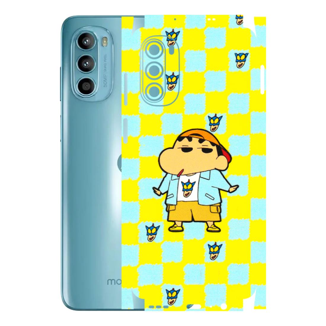 Motorola Phone Skins (All Models) - Yellow Blue Shinchan Cute - 3D Embossed Finish (L-221) Motorola Moto G52