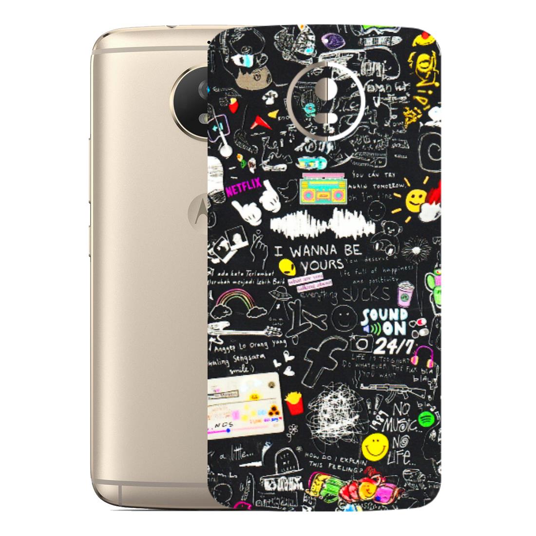 Motorola Phone Skins (All Models) - Black Creatives Doodles - 3D Embossed Finish (L-311) Motorola Moto G5S