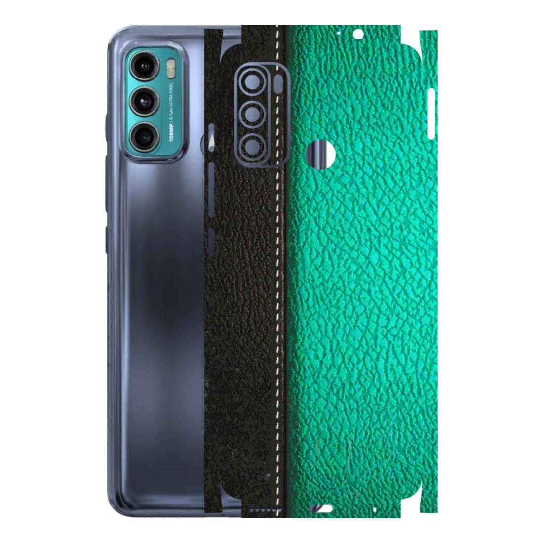 Motorola Phone Skins (All Models) - Black Green Dual Leather Stich - 3D Embossed Finish (L-233) Motorola Moto G60