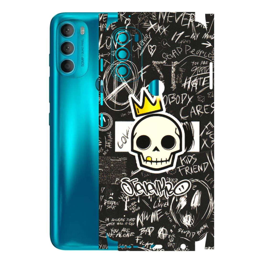 Motorola Phone Skins (All Models) - Funny Skull Black Chalk Grafitti - 3D Embossed Finish (L-22) Motorola Moto G71 (5G)