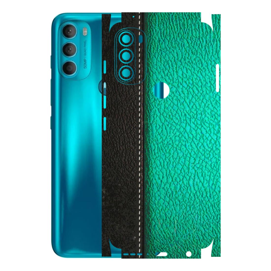 Motorola Phone Skins (All Models) - Black Green Dual Leather Stich - 3D Embossed Finish (L-233) Motorola Moto G71 (5G)