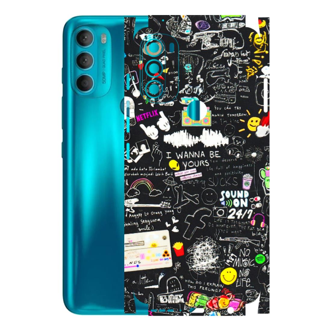 Motorola Phone Skins (All Models) - Black Creatives Doodles - 3D Embossed Finish (L-311) Motorola Moto G71 (5G)