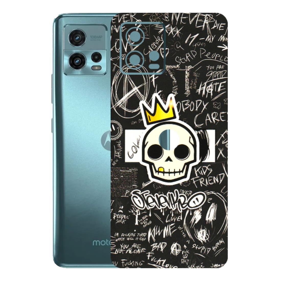 Motorola Phone Skins (All Models) - Funny Skull Black Chalk Grafitti - 3D Embossed Finish (L-22) Motorola Moto G72 (5G)