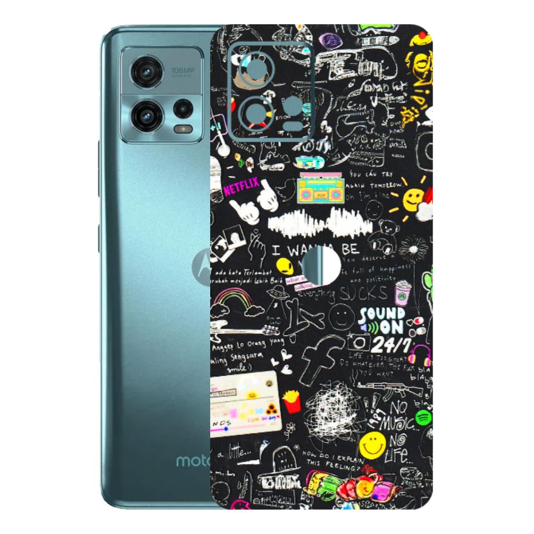 Motorola Phone Skins (All Models) - Black Creatives Doodles - 3D Embossed Finish (L-311) Motorola Moto G72 (5G)
