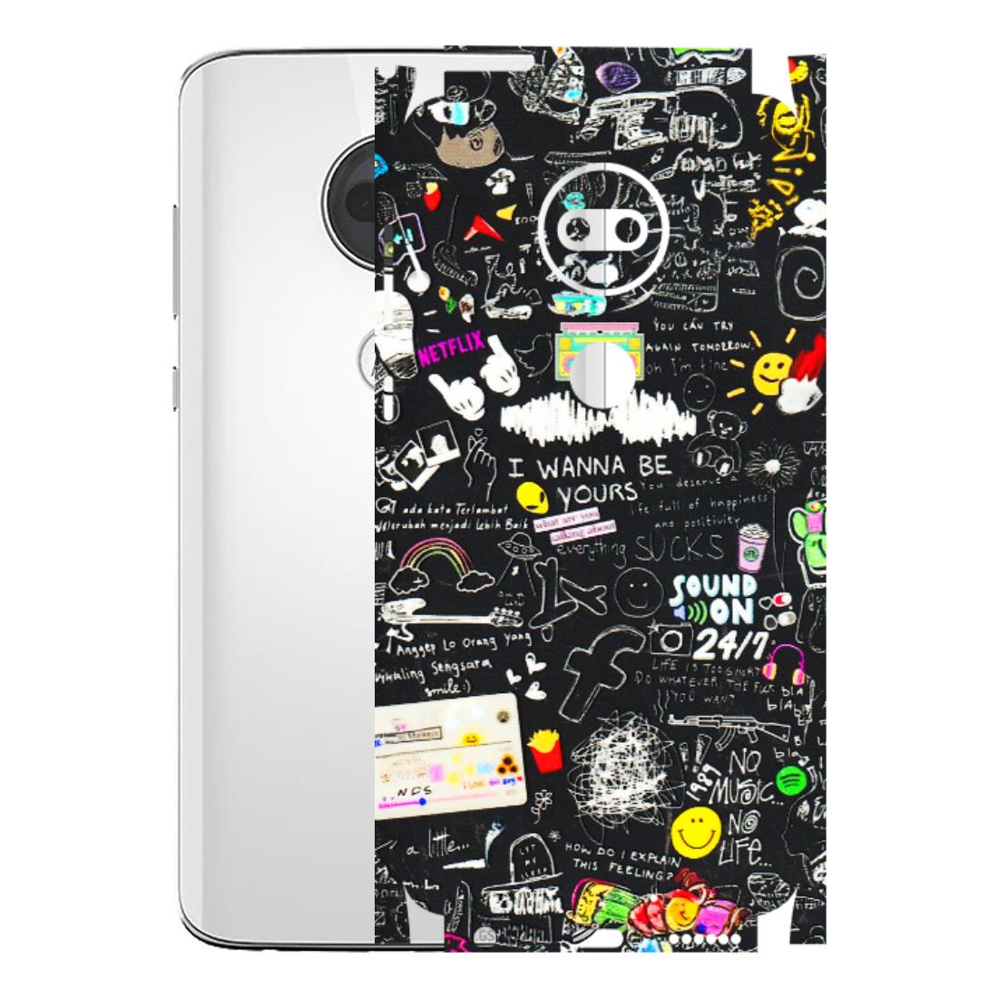 Motorola Phone Skins (All Models) - Black Creatives Doodles - 3D Embossed Finish (L-311) Motorola Moto G7