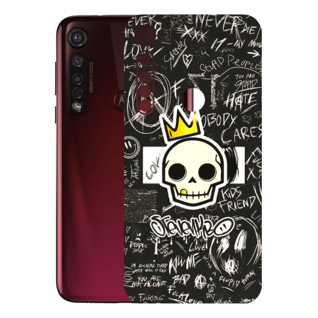 Motorola Phone Skins (All Models) - Funny Skull Black Chalk Grafitti - 3D Embossed Finish (L-22) Motorola Moto G8 Plus