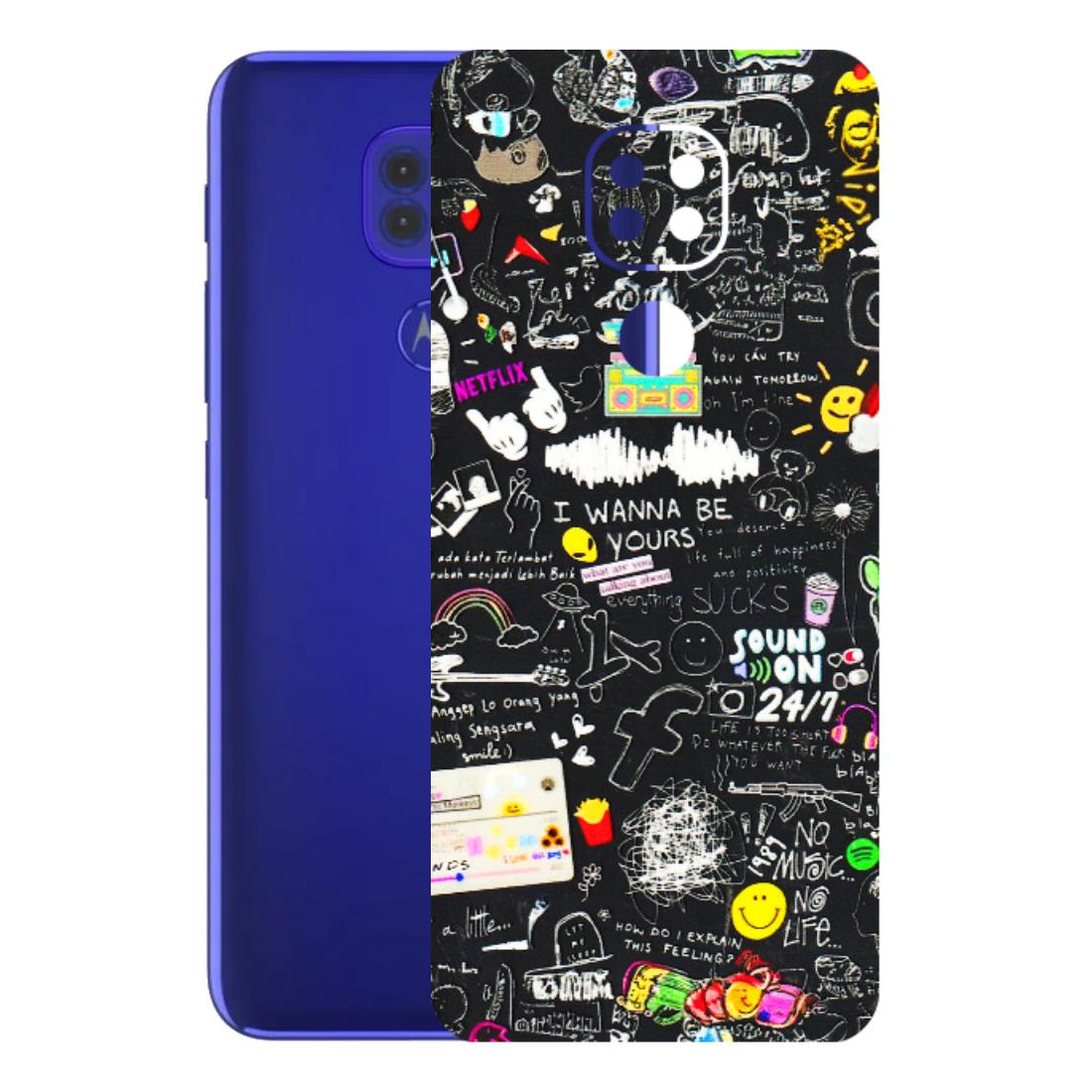 Motorola Phone Skins (All Models) - Black Creatives Doodles - 3D Embossed Finish (L-311) Motorola Moto G9